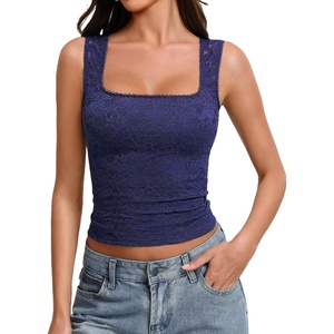 Avidlove Women’s Lace Tank Top Square Neck Double Lined Going Out Tops Basic Slim Fit Summer(Navy)