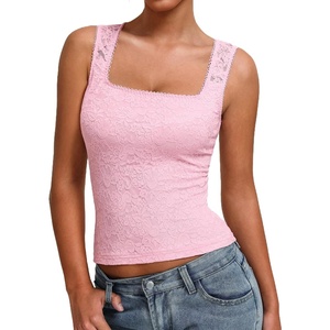 Avidlove Women’s Lace Tank Top Square Neck Double Lined Going Out Tops Basic Slim Fit Summer(Pink)