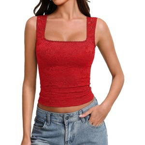 Avidlove Women’s Lace Tank Top Square Neck Double Lined Going Out Tops Basic Slim Fit Summer(Red)