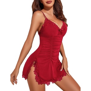 Avidlove Womens Lingerie Nightgowns for Women Soft Sexy Ruched Babydoll Lingerie(1 Wine Red)
