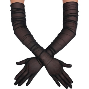 Avidlove Women’s Long Sheer Gloves Tulle Mesh Gloves 1920s Wedding Opera Tea Party Dance Glove(Black)