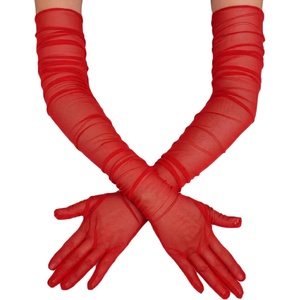 Avidlove Women’s Long Sheer Gloves Tulle Mesh Gloves 1920s Wedding Opera Tea Party Dance Glove(Red)