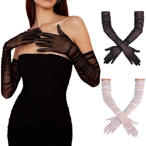 Avidlove Women’s Long Sheer Gloves Tulle Mesh Gloves 1920s Wedding Opera Tea Party Dance Glove(White and Black)