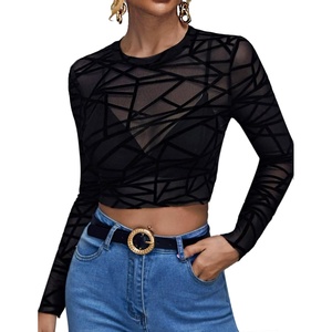 Avidlove Women’s Mesh Tops Long Sleeve See Through Tee Shirt Crop Sheer Blouse Sexy Clubwear XS-4XL(Ab-pattern 7)