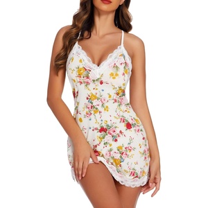 Avidlove Womens Nightgown Sexy Lace Sleepwear V Neck Full Slip Chemise Lingerie Cotton Night Gowns Babydoll Sleepshirt(Pattern 8)