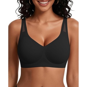 Avidlove Womens No Underwire Bras Full Coverage Wireless Bra Seamless Mesh Push Up Bralette Comfortable(Black)