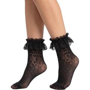 Avidlove Women’s Ruffle Cuff Lace Anklet Socks Sexy Lolita Lacy Casual Socks for Dates Parties(Floral Black)