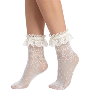Avidlove Women’s Ruffle Cuff Lace Anklet Socks Sexy Lolita Lacy Casual Socks for Dates Parties(Floral White)