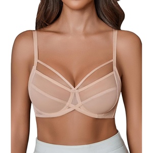 Avidlove Women’s Sexy Bras Sheer Mesh Bra Unlined Underwire Bras Strappy Lightweight See Through Lingerie Bra(Champagne)