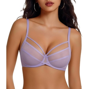 Avidlove Women’s Sexy Bras Sheer Mesh Bra Unlined Underwire Bras Strappy Lightweight See Through Lingerie Bra(Purple)