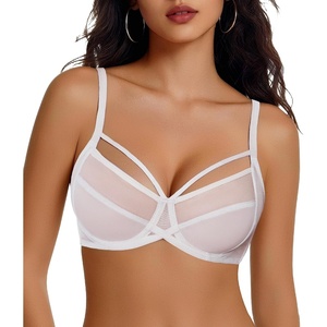 Avidlove Women’s Sexy Bras Sheer Mesh Bra Unlined Underwire Bras Strappy Lightweight See Through Lingerie Bra(White)