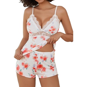 Avidlove Womens Sleepwear Lace Pajamas Cami PJS Set Pajama Set for Women(Orange Floral)