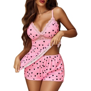 Avidlove Womens Sleepwear Lace Pajamas Cami PJS Set Pajama Set for Women(Pink Heart)