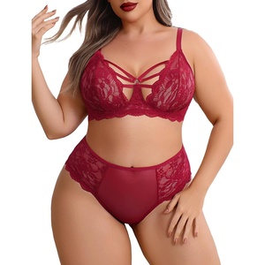 Plus Size Lingerie Set for Women Lace Bra Panties Set 2 Piece Lingerie | Sexy Lingerie sheer underwear,V neck,Adjustable straps,matching lingerie Naughty Outfits(Dark Red)