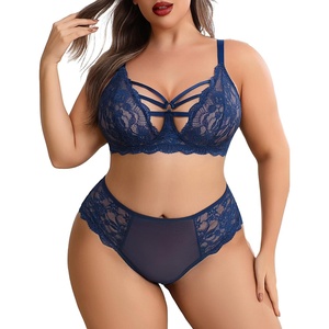 Plus Size Lingerie Set for Women Lace Bra Panties Set 2 Piece Lingerie | Sexy Lingerie sheer underwear,V neck,Adjustable straps,matching lingerie Naughty Outfits(Navy Blue)