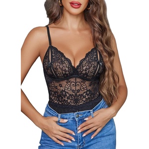 Sexy Teddy Lingerie for Women Lace Bodysuit One Piece Mini Babydoll | Mesh Body suit Sheer Lingerie Hollow out,Unique Crotch,One Piece,V Neck Adjustable straps,Nightwear,Goingt Out,Club(Black)