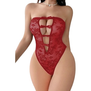 Women Sexy Lingeries Deep V Teddy Lingerie Lace Bodysuit Mini Babydoll | Lingerie for women sheer bodysuit Hollow out,Snap Crotch,One Piece,Removable,Adjustable straps,S-XXL(Dark Red)