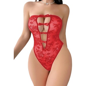 Women Sexy Lingeries Deep V Teddy Lingerie Lace Bodysuit Mini Babydoll | Lingerie for women sheer bodysuit Hollow out,Snap Crotch,One Piece,Removable,Adjustable straps,S-XXL(Carmine Red)