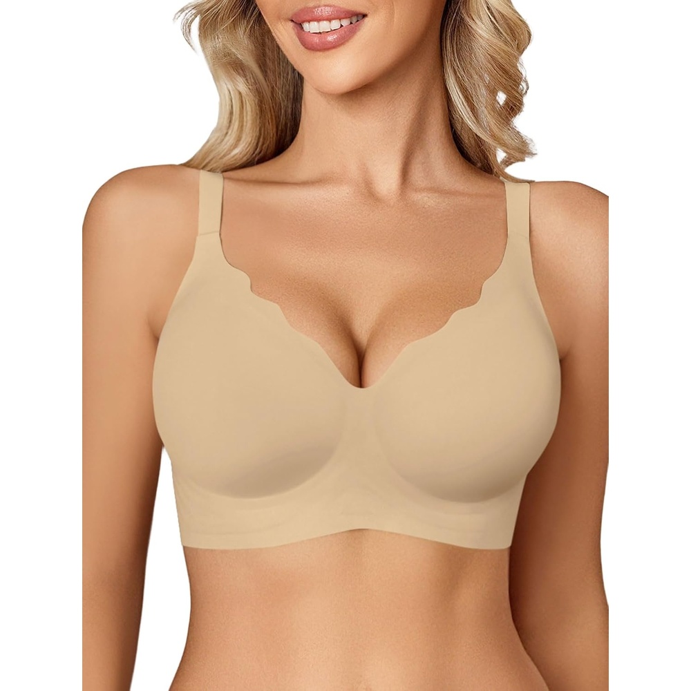 image:imageAvidlove Jelly Bras for Women No Underwire Seamless Bralettes Wireless Push Up Scalloped Full Coverage Sports Everyday BraDark Skin