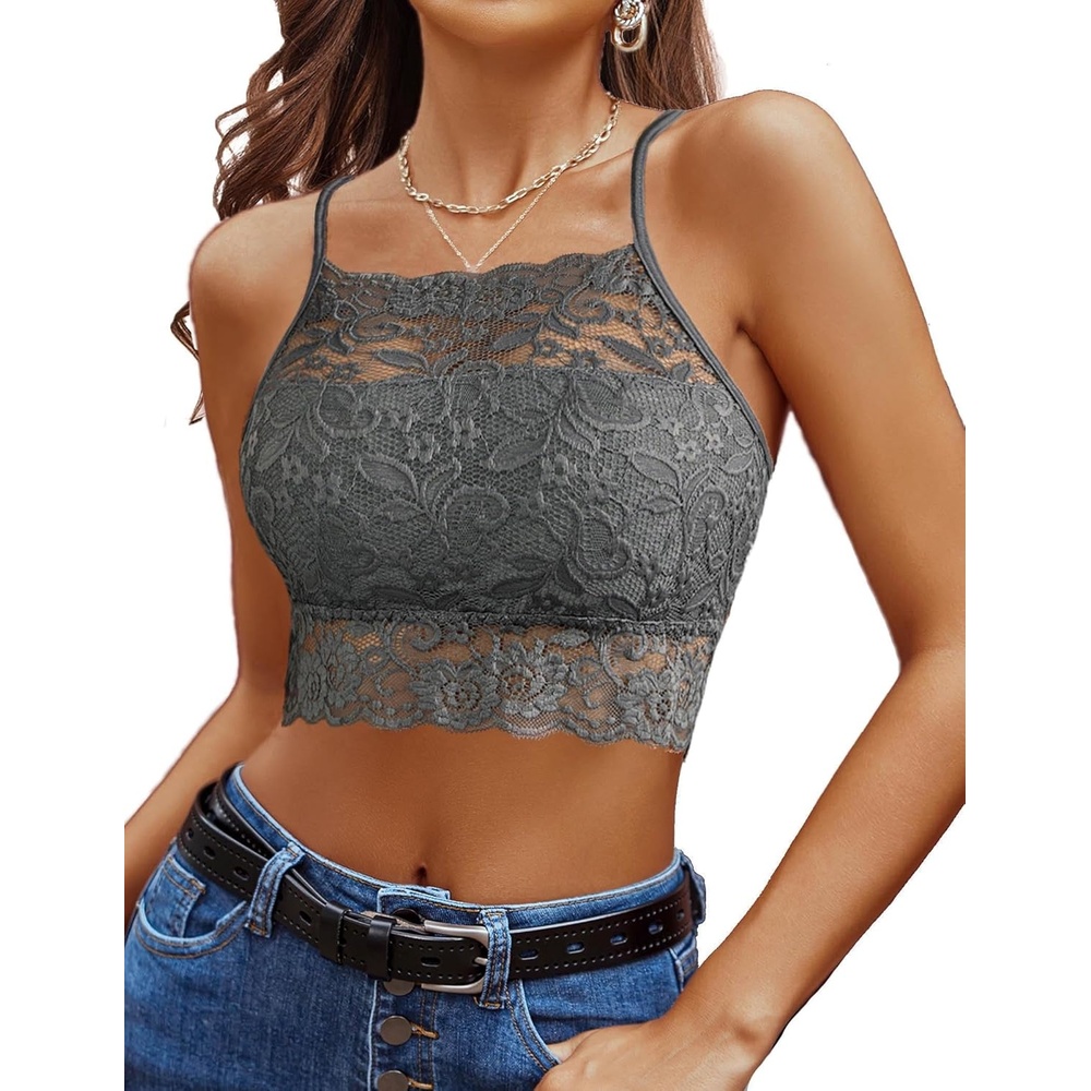 image:imageAvidlove Lace Bralette for Women High Neck Camisoles Racerback DoubleLayered Crop TopGray 1