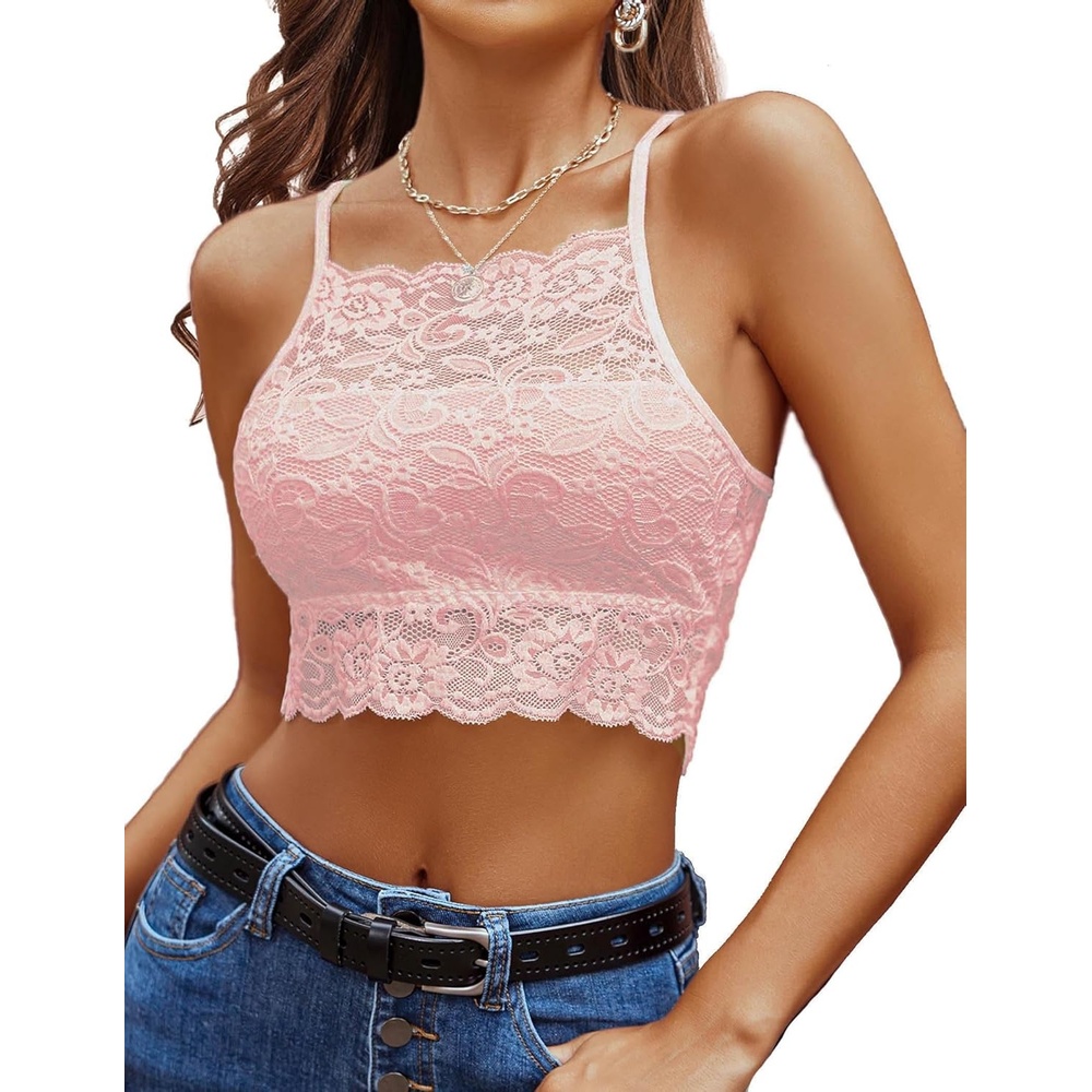 image:imageAvidlove Lace Bralette for Women High Neck Camisoles Racerback DoubleLayered Crop TopPastel Pink