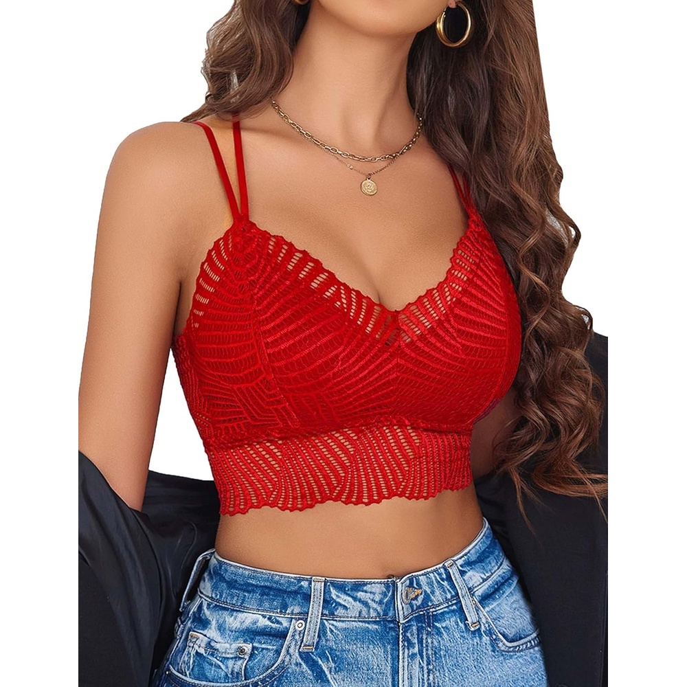 image:imageAvidlove Lace Bralette for Women V Neck Camisoles Racerback Adjustable Strap Crop TopRed