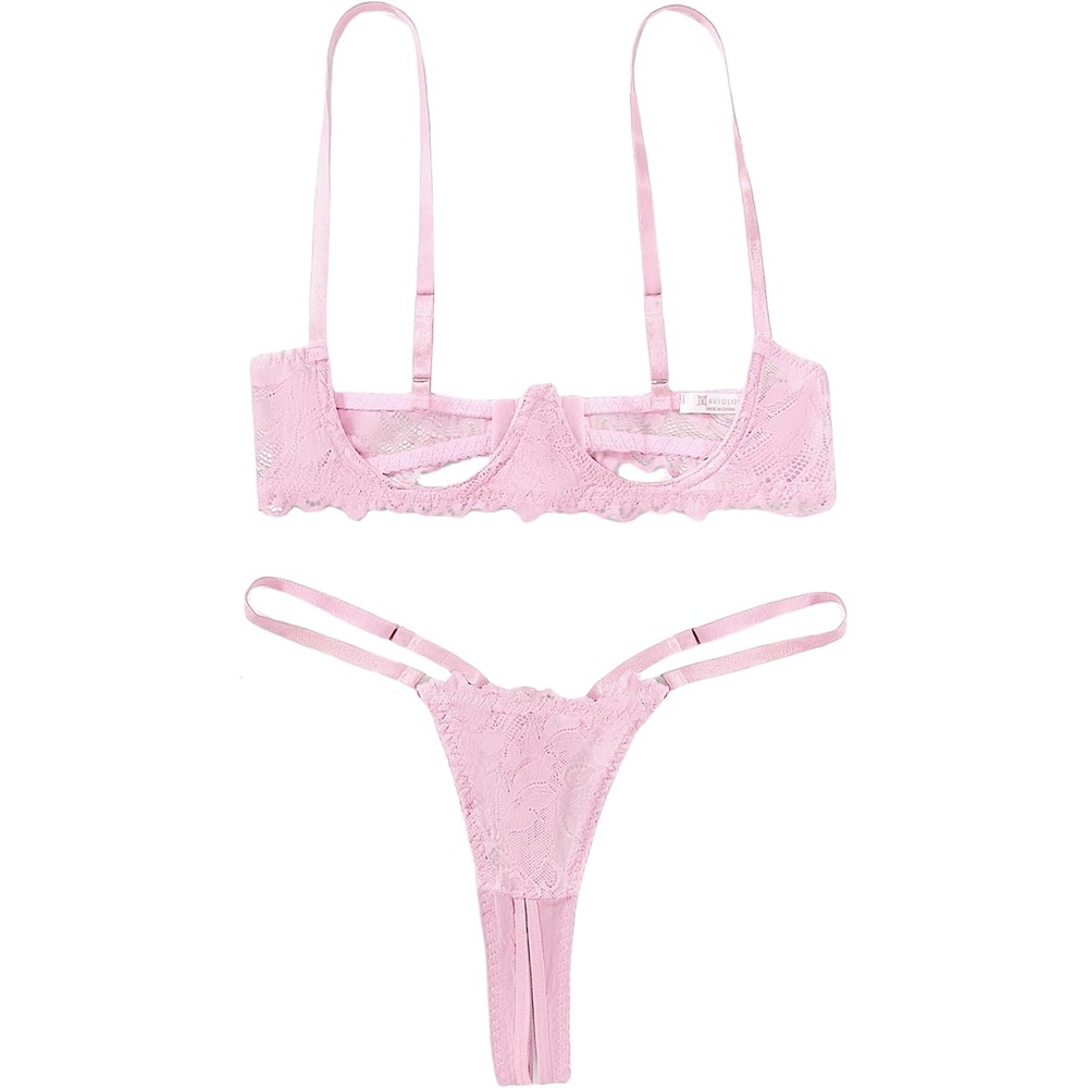 image:imageAvidlove Lingerie Set For Women Lace Bra and Panty Set Sexy Underwire Lingerie SetPink