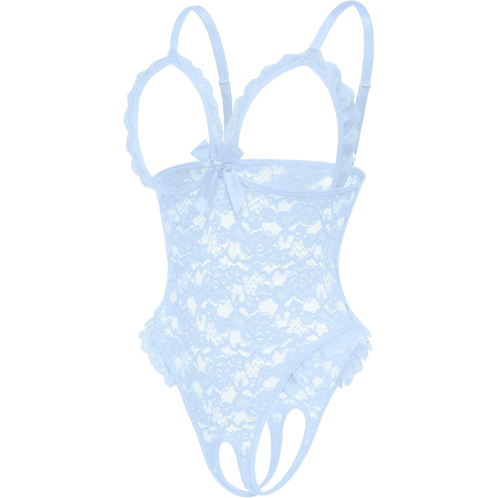 image:imageAvidlove One Piece Lingerie Sexy Teddy Ruffle V Neck Bodysuit Lace Nightie SetClear Blue