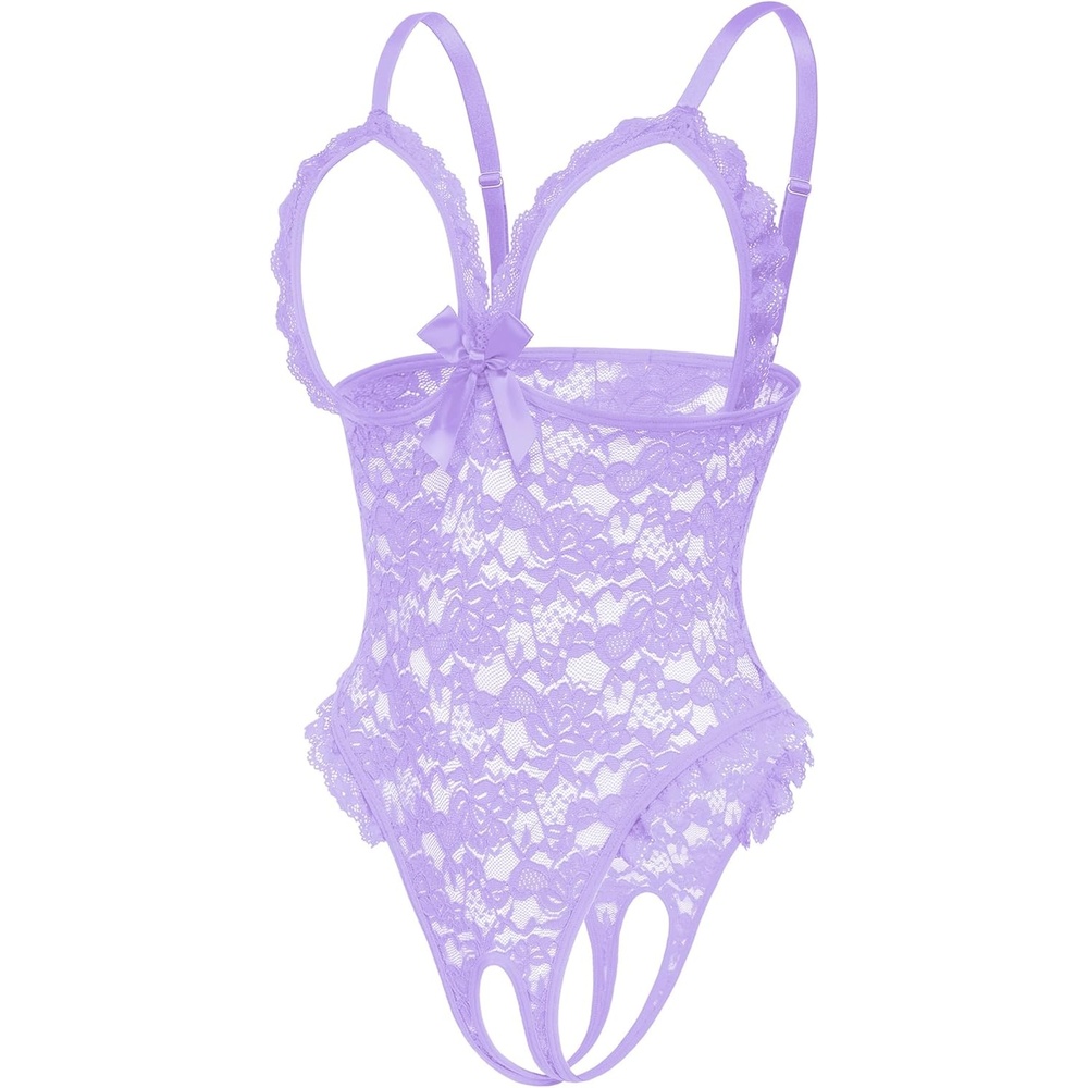 image:imageAvidlove One Piece Lingerie Sexy Teddy Ruffle V Neck Bodysuit Lace Nightie SetLavender Purple