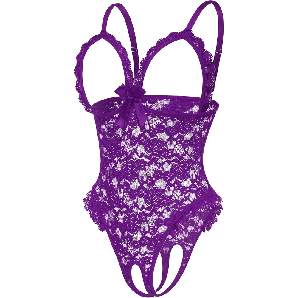image:imageAvidlove One Piece Lingerie Sexy Teddy Ruffle V Neck Bodysuit Lace Nightie SetPurple