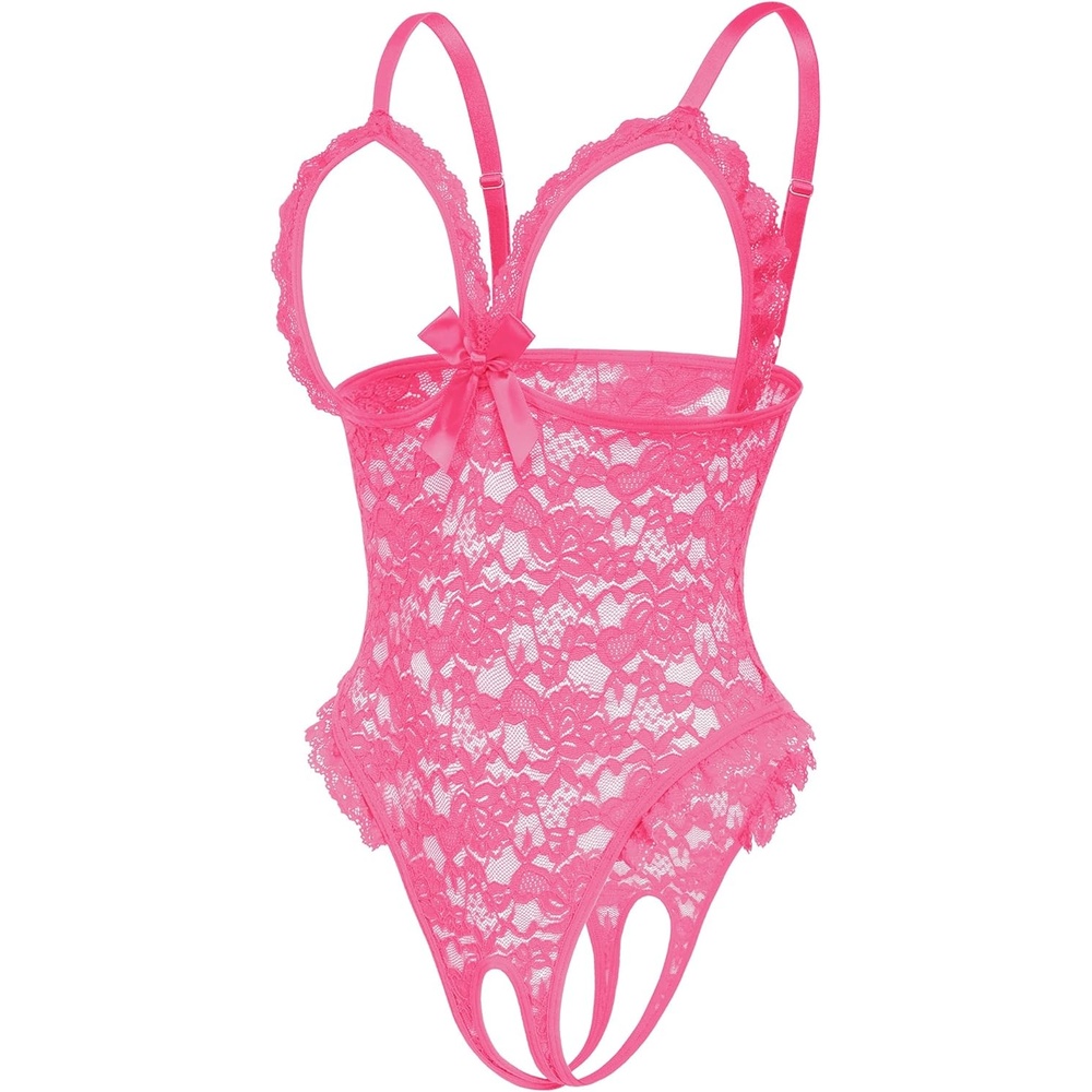image:imageAvidlove One Piece Lingerie Sexy Teddy Ruffle V Neck Bodysuit Lace Nightie SetRose Red