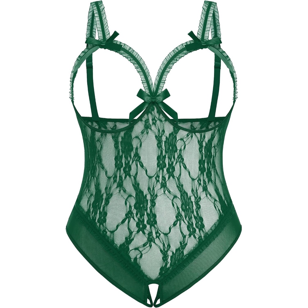 image:imageAvidlove Plus Size Lingerie Exotic Teddies Bodysuits One Piece Lace Babydoll SleepwearLake Green