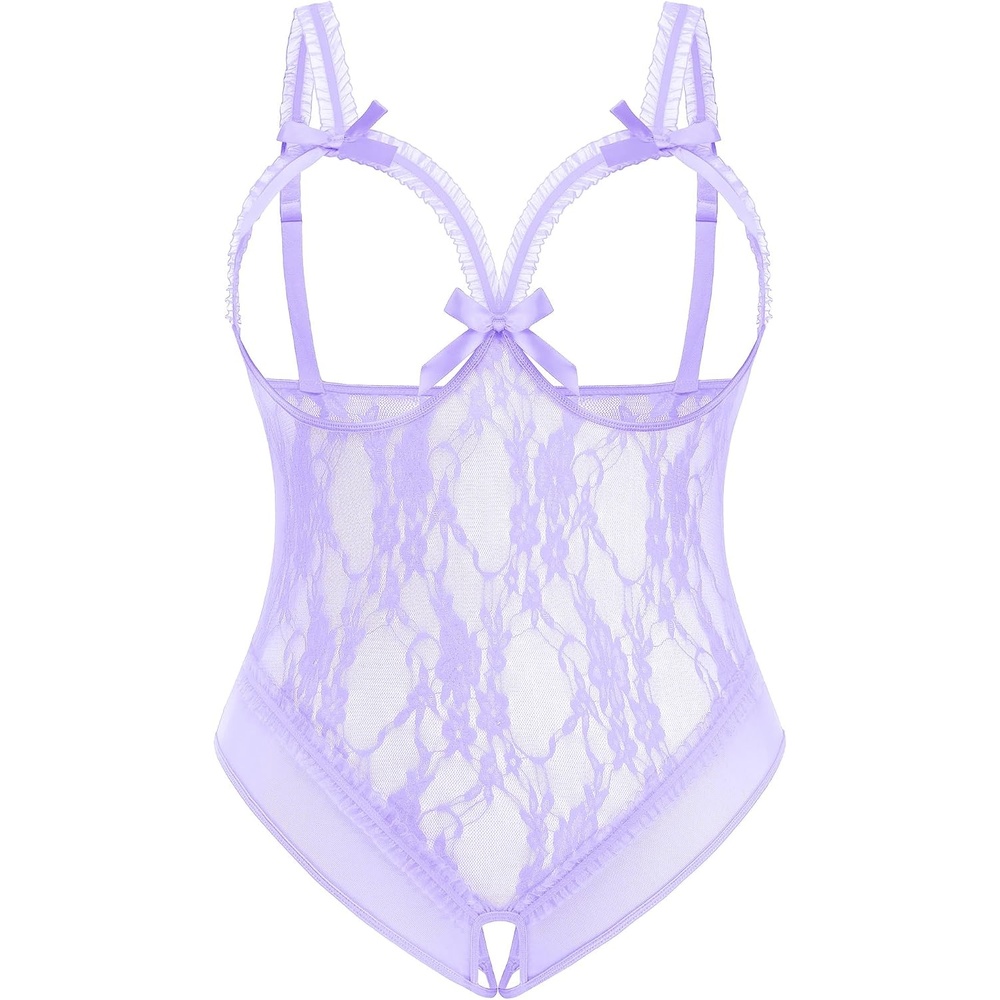 image:imageAvidlove Plus Size Lingerie Exotic Teddies Bodysuits One Piece Lace Babydoll SleepwearLilac
