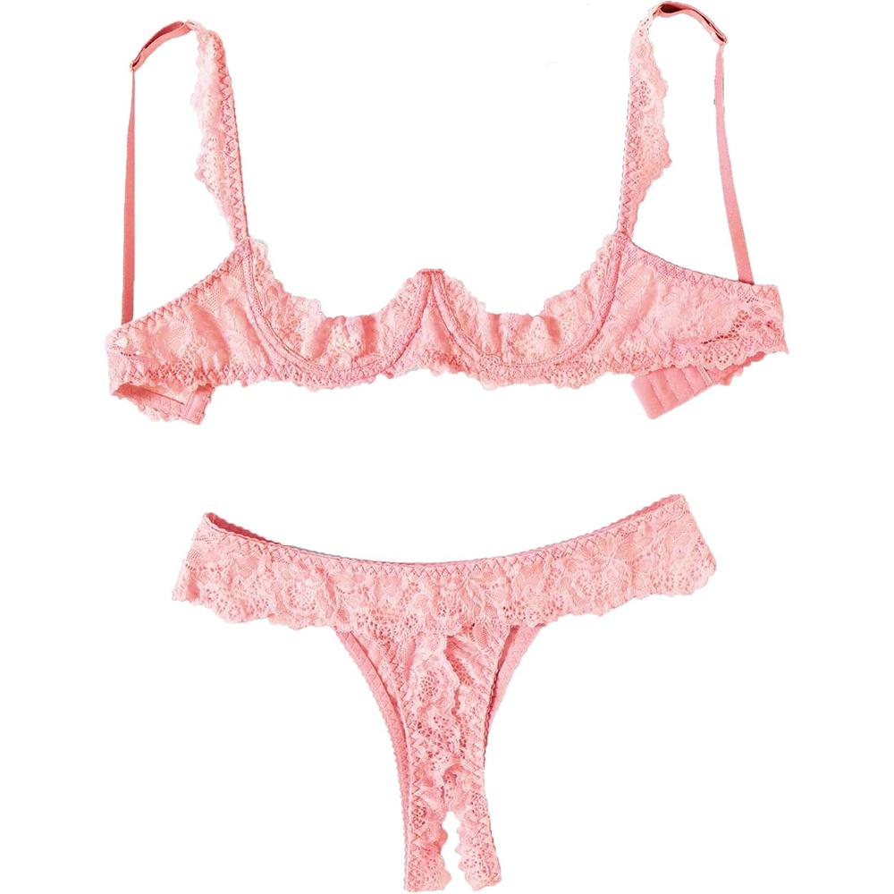 image:imageAvidlove Sexy Lingerie Set for Women Lace Bra and Panty Sets Underwire Push Up Lace Lingerie Set XSXXLOrange Pink