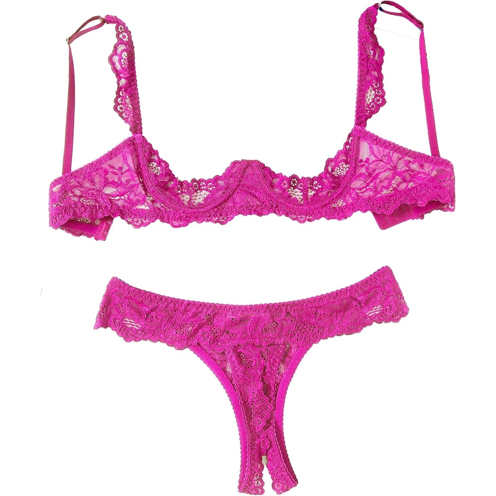 image:imageAvidlove Sexy Lingerie Set for Women Lace Bra and Panty Sets Underwire Push Up Lace Lingerie Set XSXXLRose Red