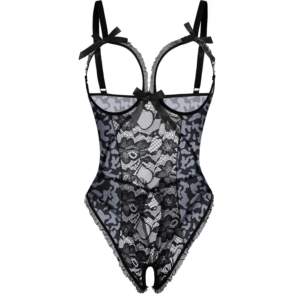 image:imageAvidlove Sexy Lingerie for Women One Piece Lace Babydoll Sleepwear BodysuitBlack Leopard
