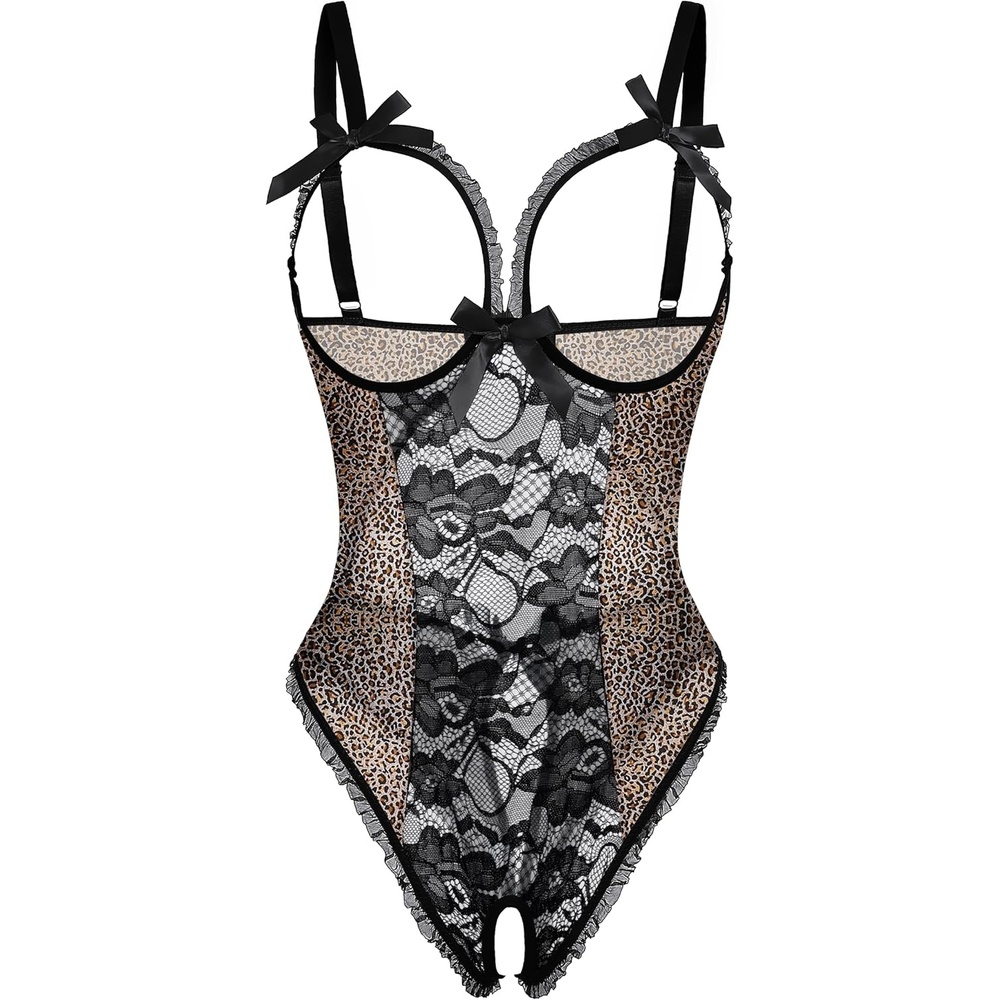 image:imageAvidlove Sexy Lingerie for Women One Piece Lace Babydoll Sleepwear BodysuitYellow Black Leopard
