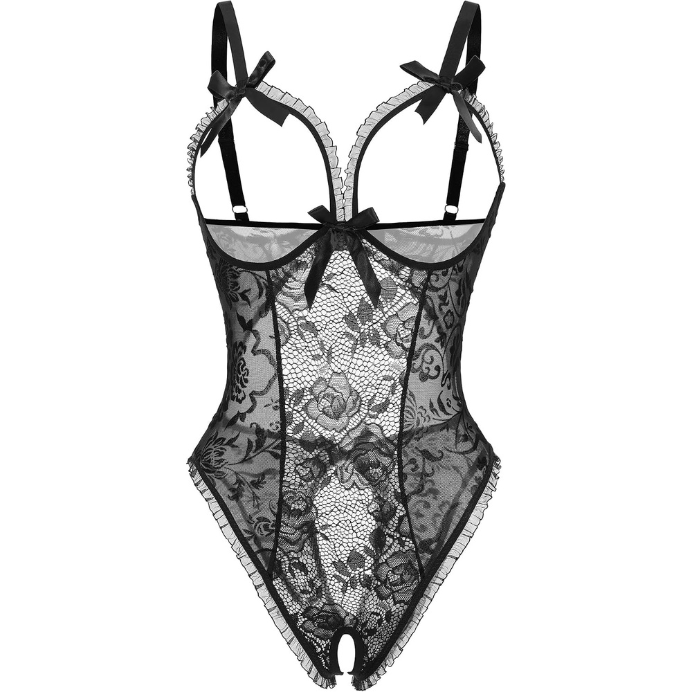 image:imageAvidlove Women One Piece Lingerie Sexy Lace Babydoll Mini BodysuitBlack Floral