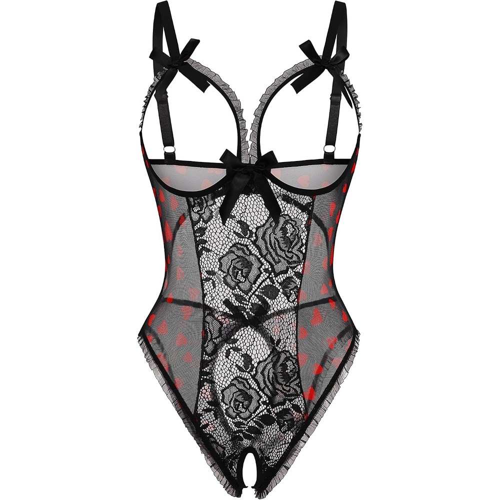 image:imageAvidlove Women One Piece Lingerie Sexy Lace Babydoll Mini BodysuitBlack Heart