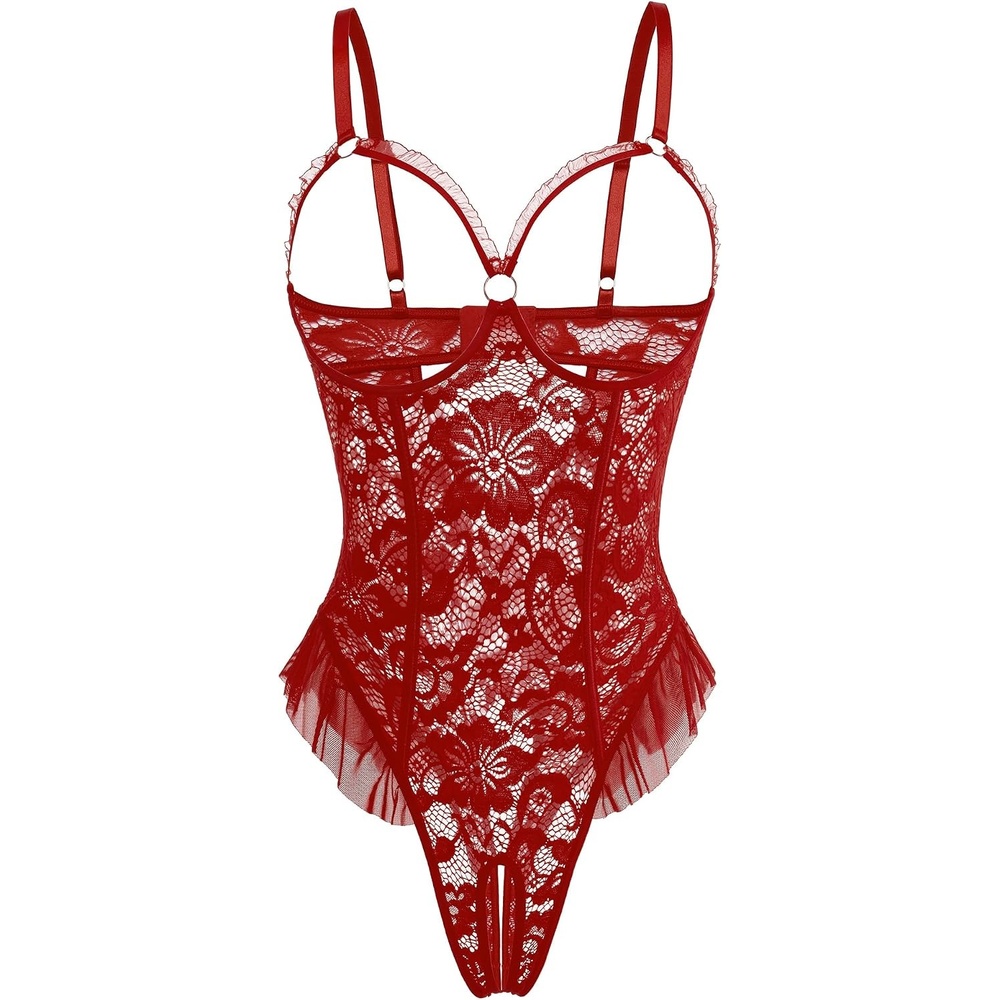 image:imageAvidlove Women One Piece Lingerie Sexy Lace Babydoll Mini BodysuitBright Wine Red