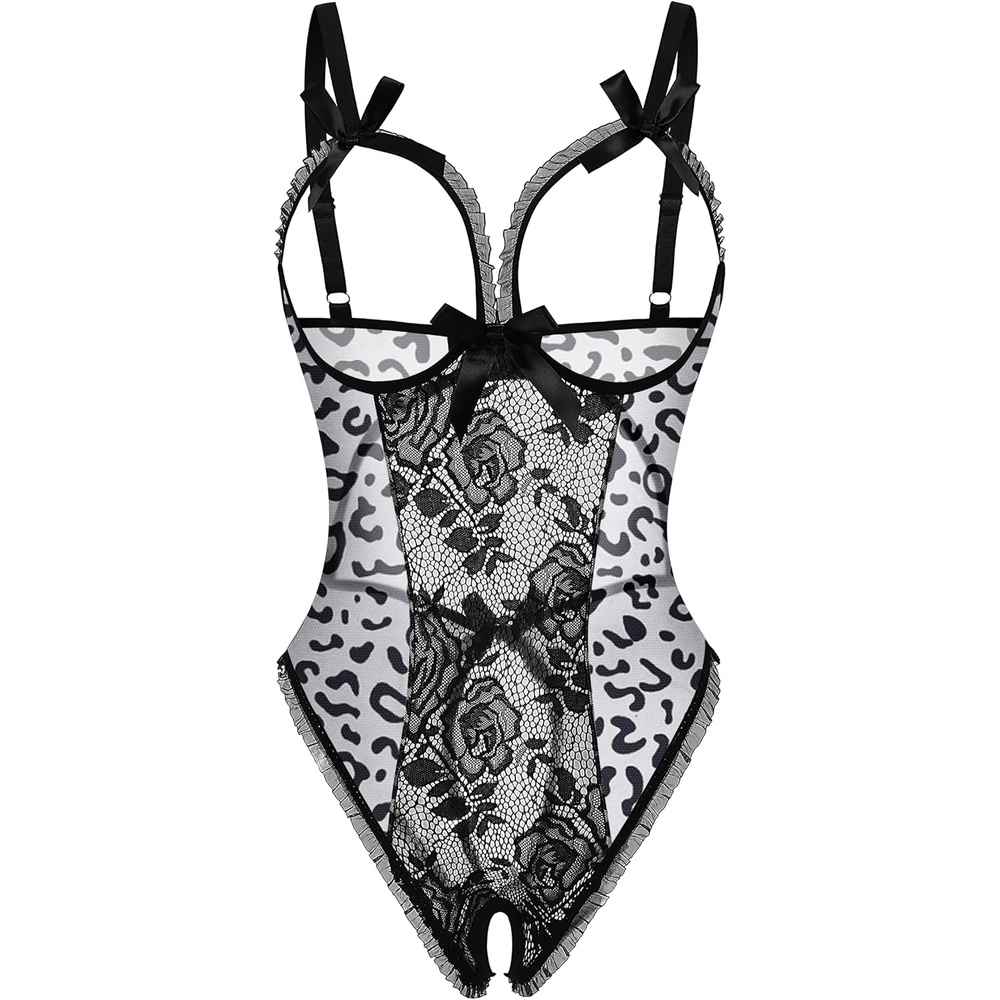 image:imageAvidlove Women One Piece Lingerie Sexy Lace Babydoll Mini BodysuitGray Black Leopard