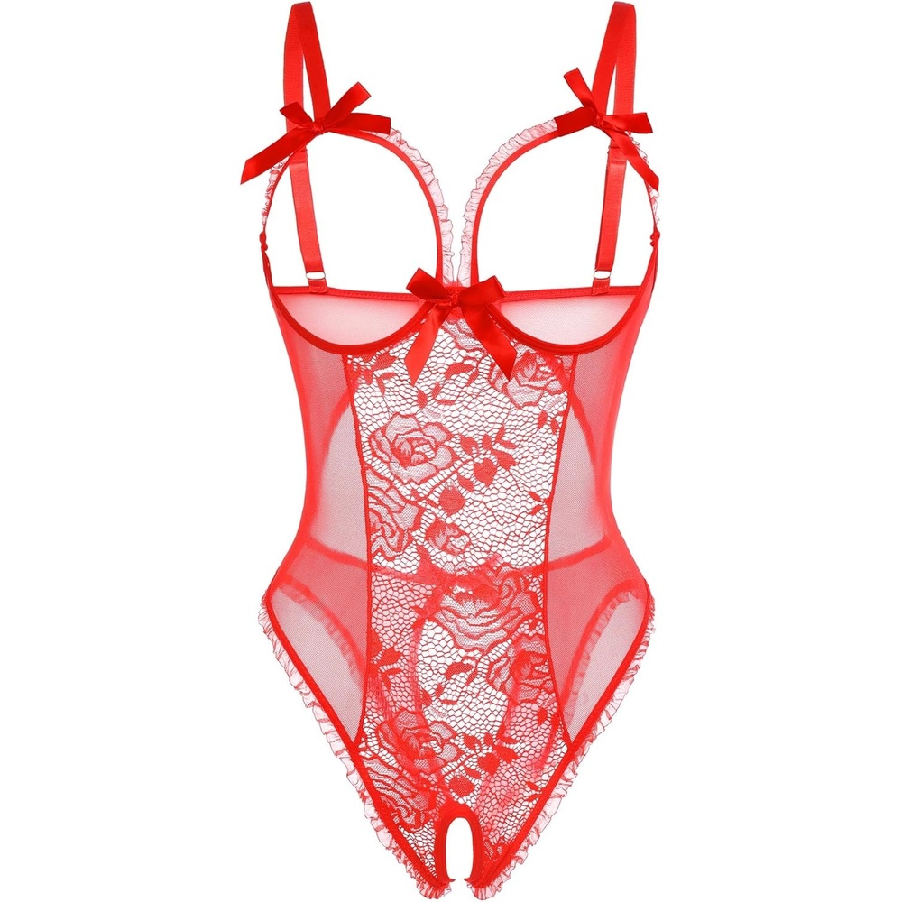 image:imageAvidlove Women One Piece Lingerie Sexy Lace Babydoll Mini BodysuitRed