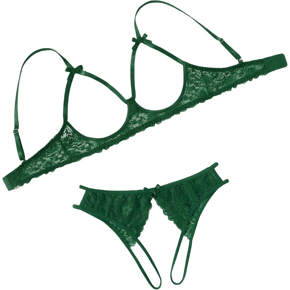 image:imageAvidlove Womens Exotic Lingerie Sets Naughty 2 Pieces Bra Panty Set Sexy Cutout Lace LingerieBright Green