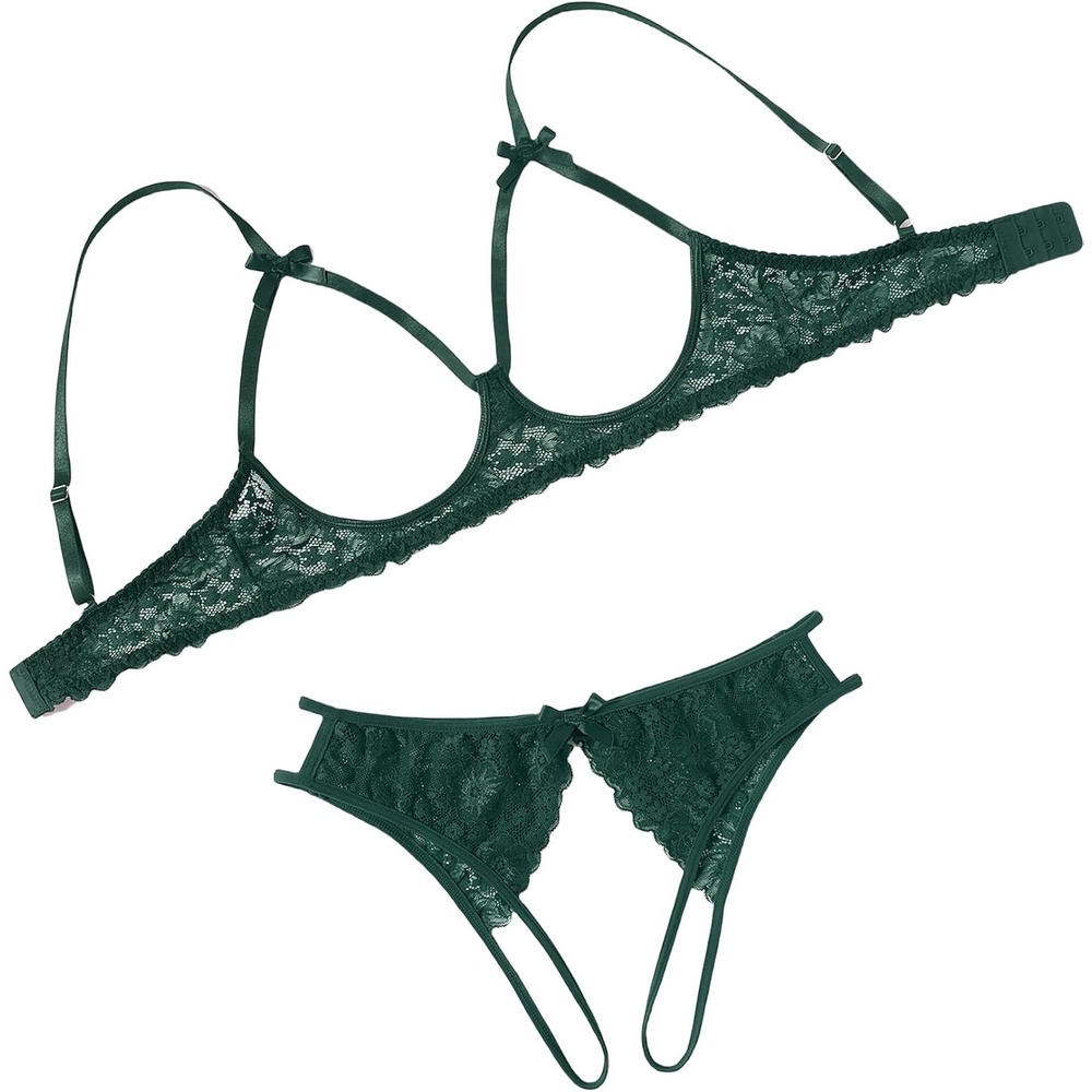 image:imageAvidlove Womens Exotic Lingerie Sets Naughty 2 Pieces Bra Panty Set Sexy Cutout Lace LingerieGreen