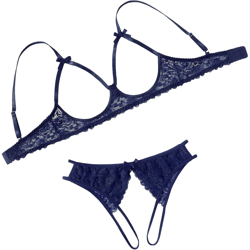 image:imageAvidlove Womens Exotic Lingerie Sets Naughty 2 Pieces Bra Panty Set Sexy Cutout Lace LingerieNavy Blue