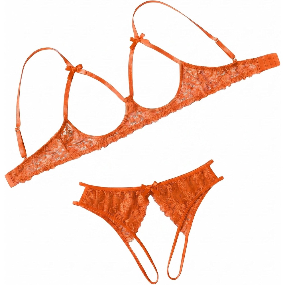 image:imageAvidlove Womens Exotic Lingerie Sets Naughty 2 Pieces Bra Panty Set Sexy Cutout Lace LingerieOrange