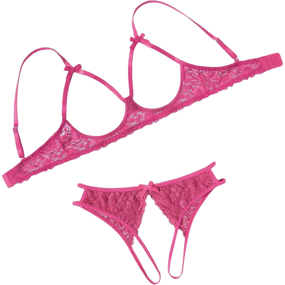 image:imageAvidlove Womens Exotic Lingerie Sets Naughty 2 Pieces Bra Panty Set Sexy Cutout Lace LingerieRose Red