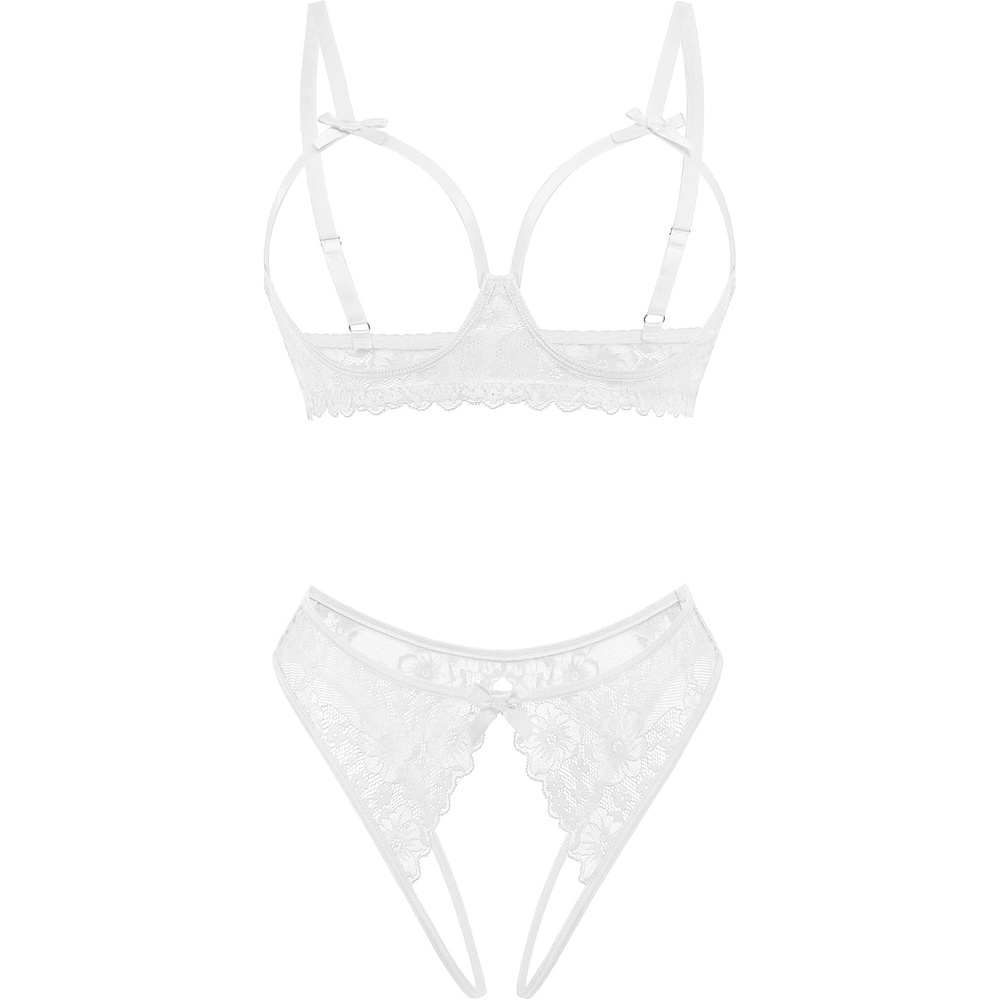 image:imageAvidlove Womens Exotic Lingerie Sets Naughty 2 Pieces Bra Panty Set Sexy Cutout Lace LingerieWhite