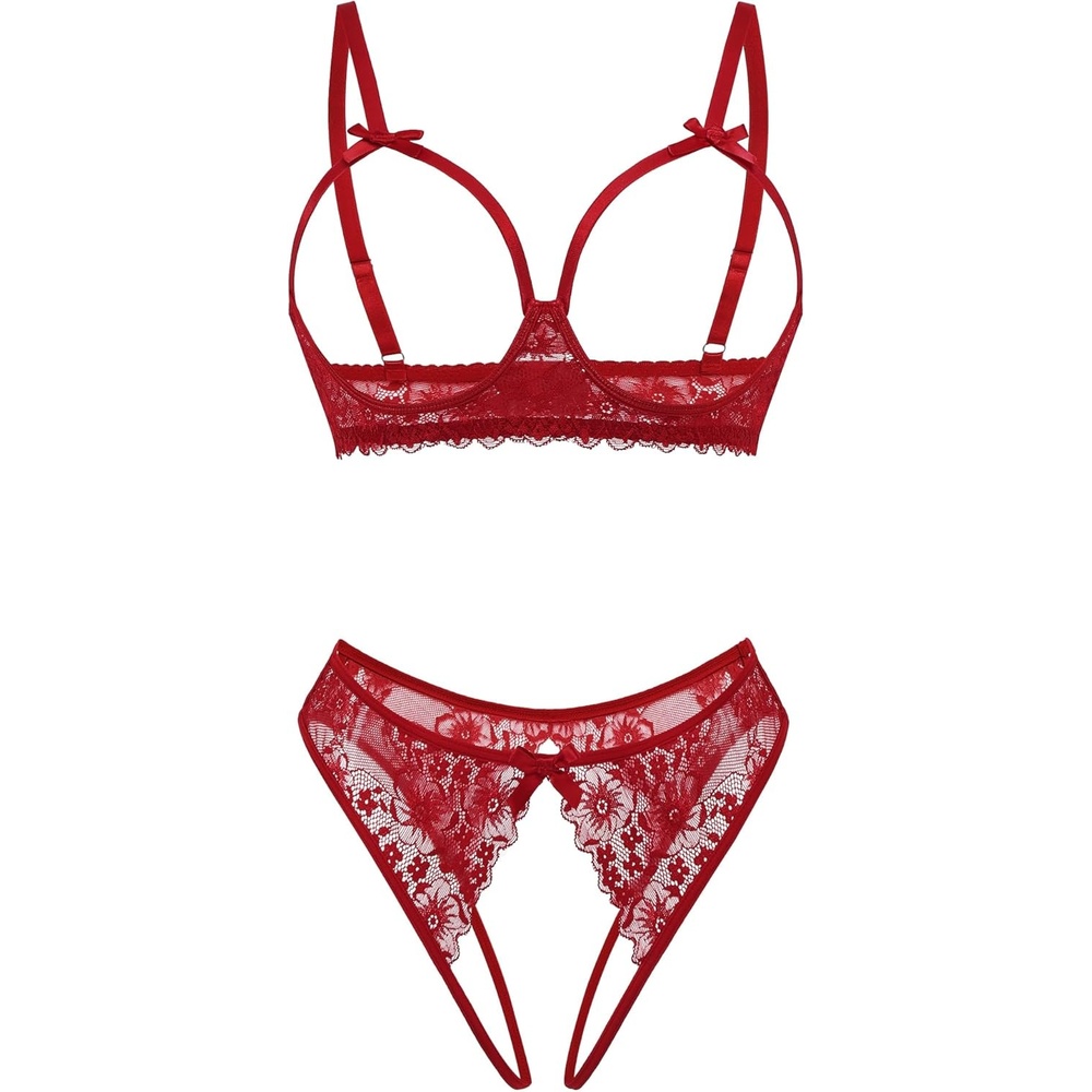 image:imageAvidlove Womens Exotic Lingerie Sets Naughty 2 Pieces Bra Panty Set Sexy Cutout Lace LingerieWine Red