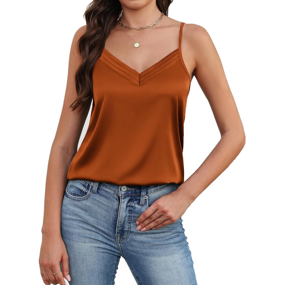 image:imageAvidlove Womens Silk Satin Camisole Tank Tops V Neck Adjustable Spaghetti Strap Cami Soft Summer Basic Tank ShirtBrown